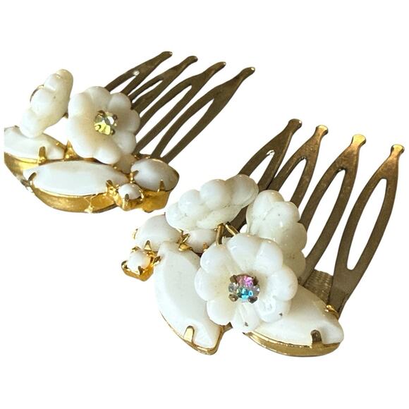 Bridal White Floral Hair Combs Vintage Wedding Hairpiece Accessories - Picture 3 of 4